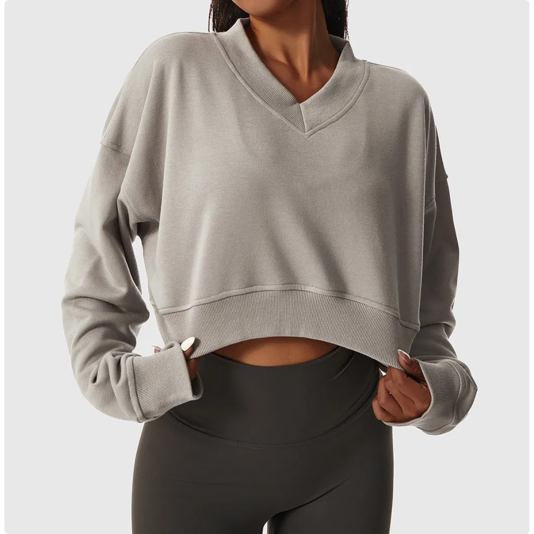 Loose Fit Thick Ribbed Women Pullover Long Sleeves Sweatshirt Casual Tops Running Athletic Workout Yoga Shirts