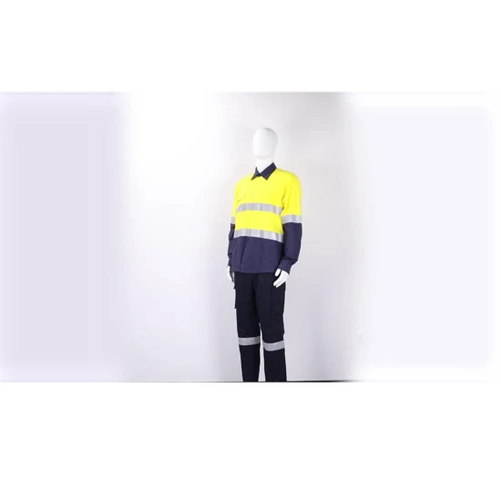 Camisa de algodón de trabajo reflectante de alta visibilidad, uniforme de trabajo minero de seguridad de manga larga de dos tonos personalizados para hombres