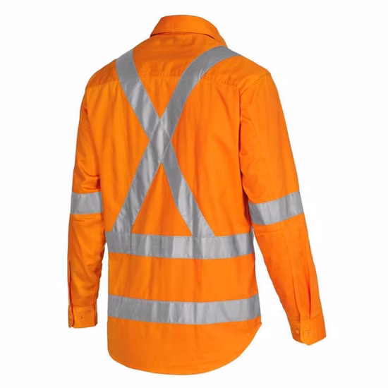 Camisa de algodón de trabajo reflectante de alta visibilidad, uniforme de trabajo minero de seguridad de manga larga de dos tonos personalizados para hombres