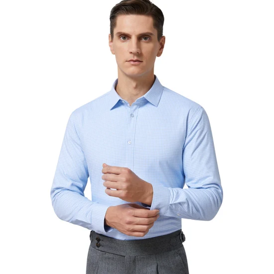 Camisas formales personalizadas OEM para hombres, camisa de vestir de fibra de bambú lisa de manga larga informal de negocios para hombres